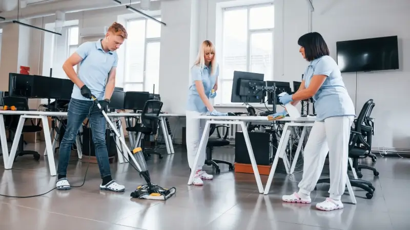 Professional office cleaning in progress