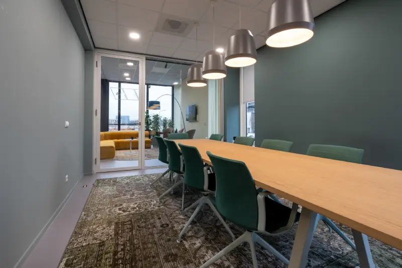 chairs put table room with patterned carpet 7